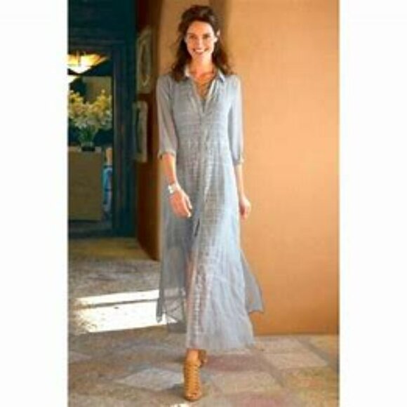 Fall Wedding? Soft Surroundings Long Sleeve Embroidered Sheer Maxi and Slip - Picture 1 of 13